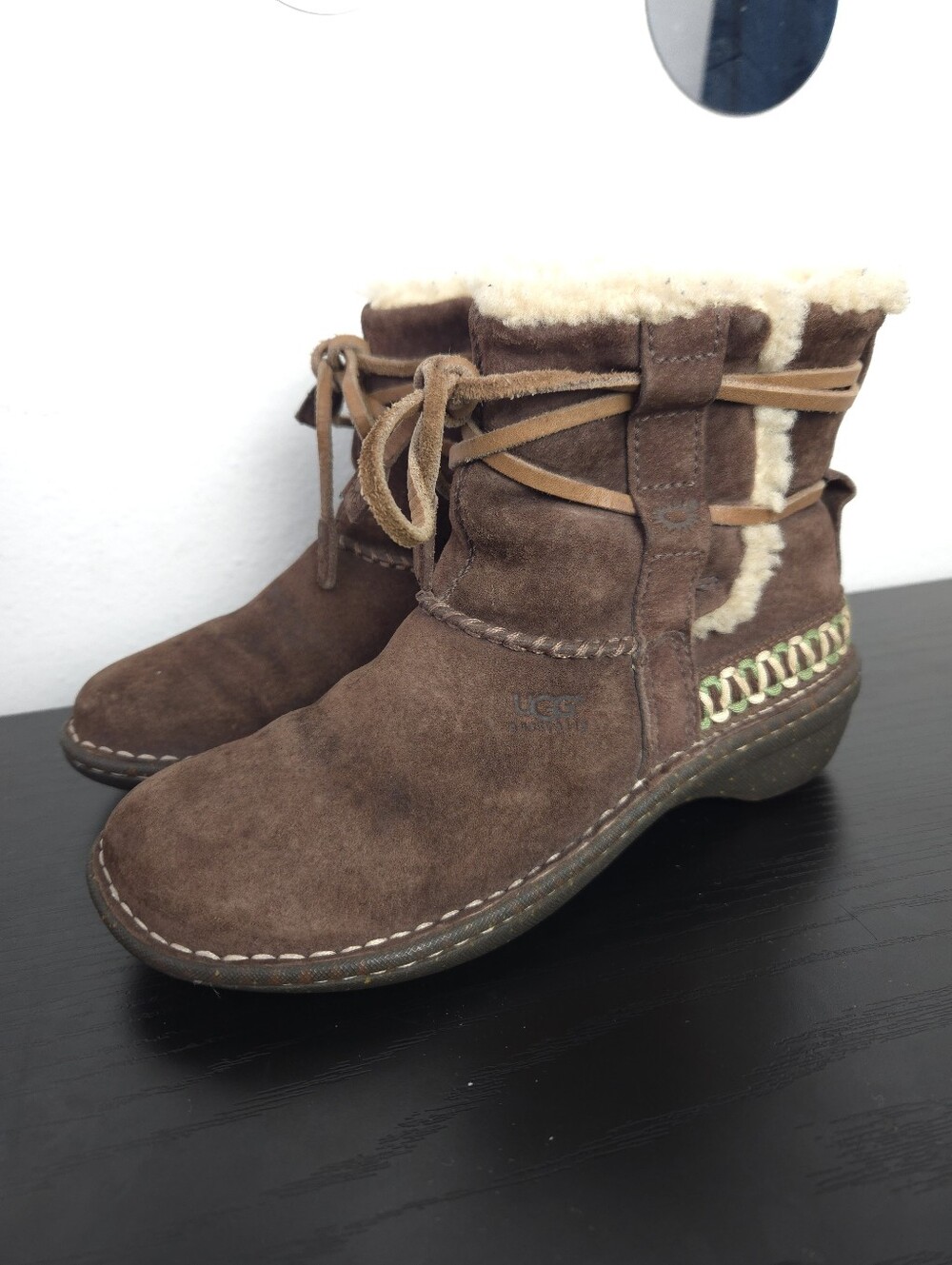 UGG Australia Cove 5178 Brown Suede Shearling Lined Winter Ankle Boots Womens 6